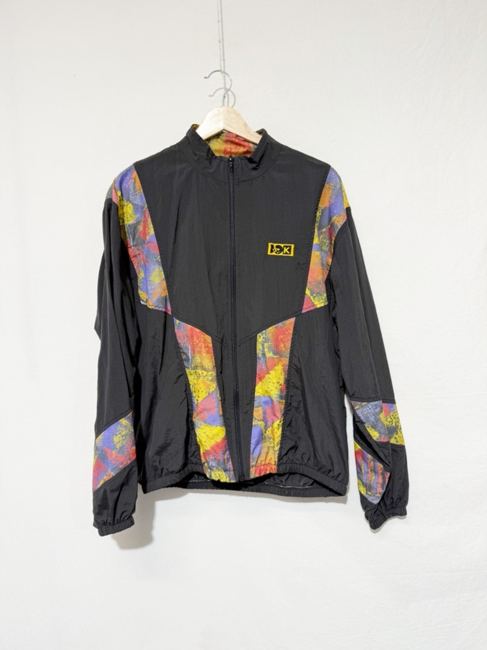 Vintage Black Multicolor Retro Windbreaker Track Jacket 90s Y2K Size Small